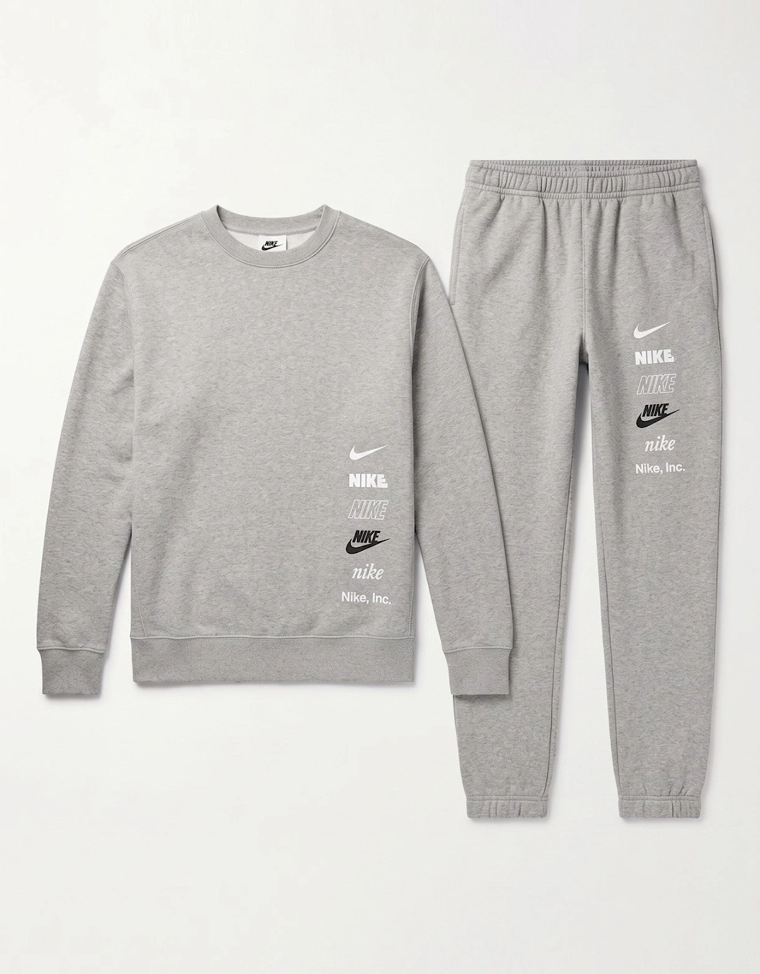Nike Mens ClubFleece Plus Small Logo Crewneck Full Tracksuit Set in Grey