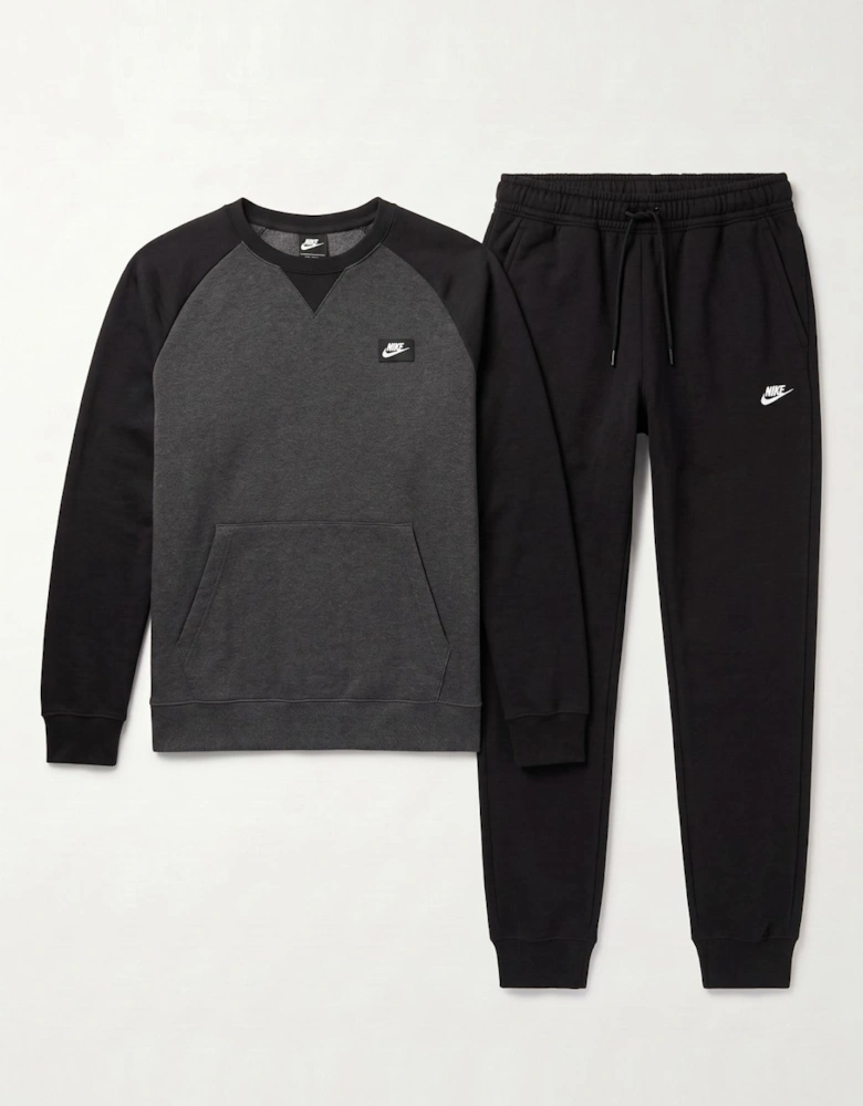 Nike Mens Sportswear Optic Fleece Crewneck Full Tracksuit Set in Black