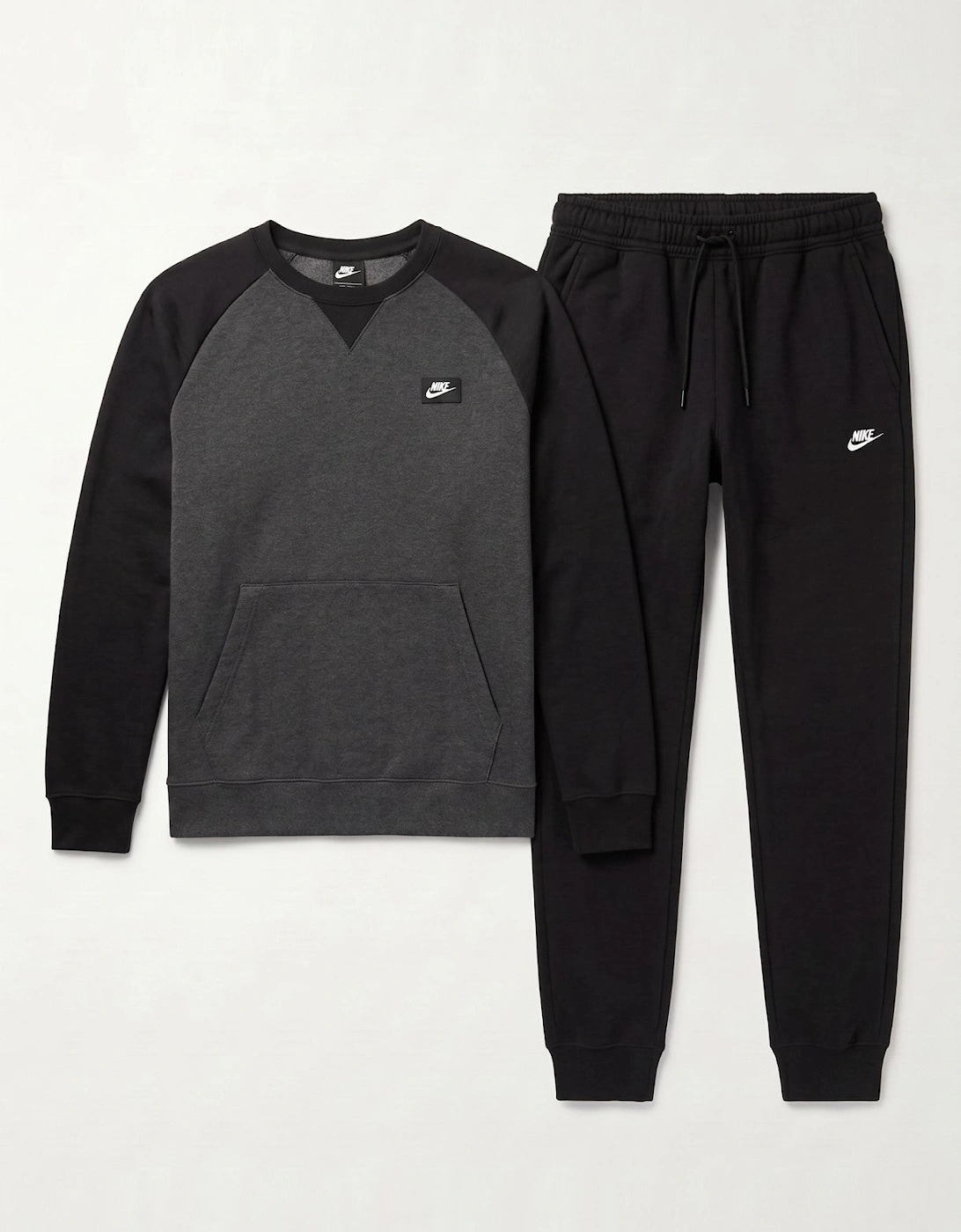 Nike Mens Sportswear Optic Fleece Crewneck Full Tracksuit Set in Black