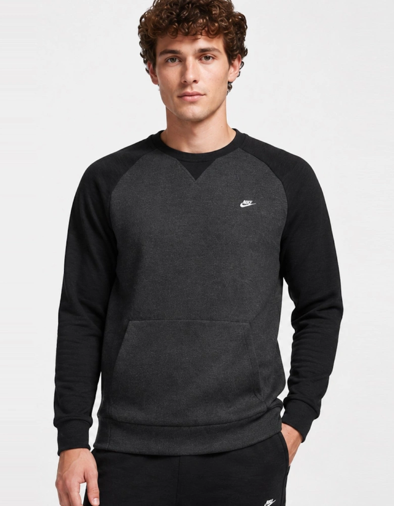 Nike Mens Sportswear Optic Fleece Crewneck Full Tracksuit Set in Black