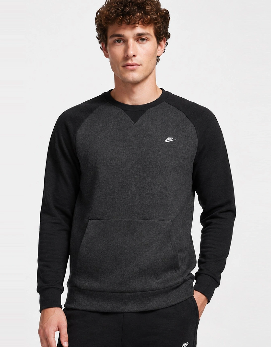 Nike Mens Sportswear Optic Fleece Crewneck Full Tracksuit Set in Black