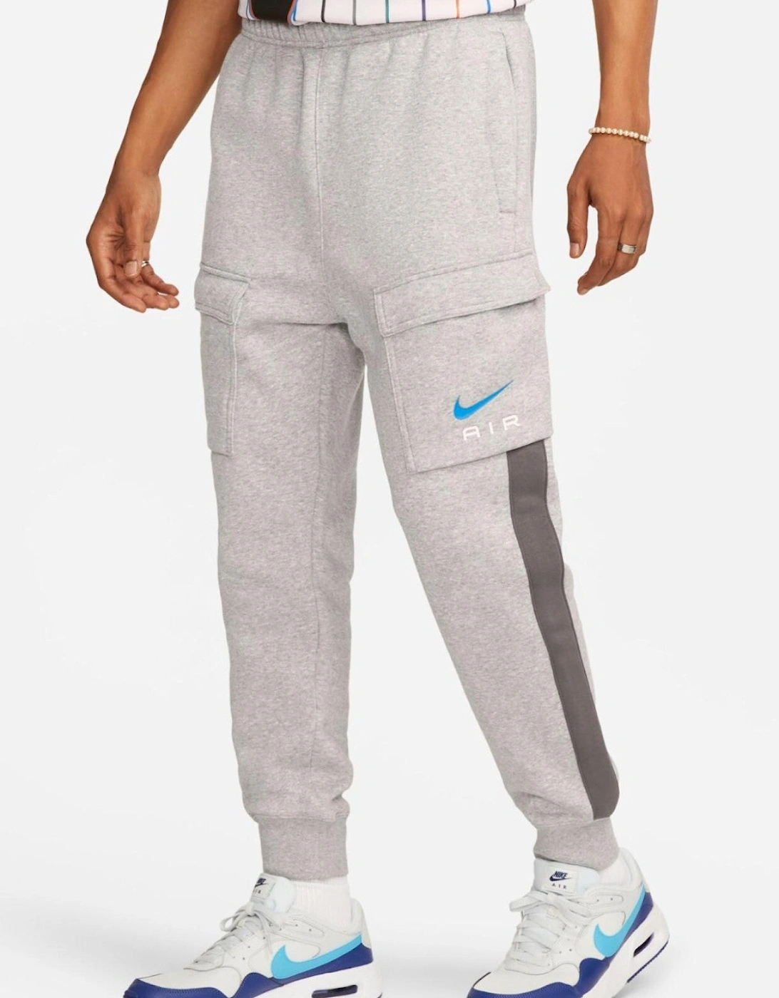 Nike Mens Sportswear Air Fleece BB Crewneck Full Tracksuit Set in Grey