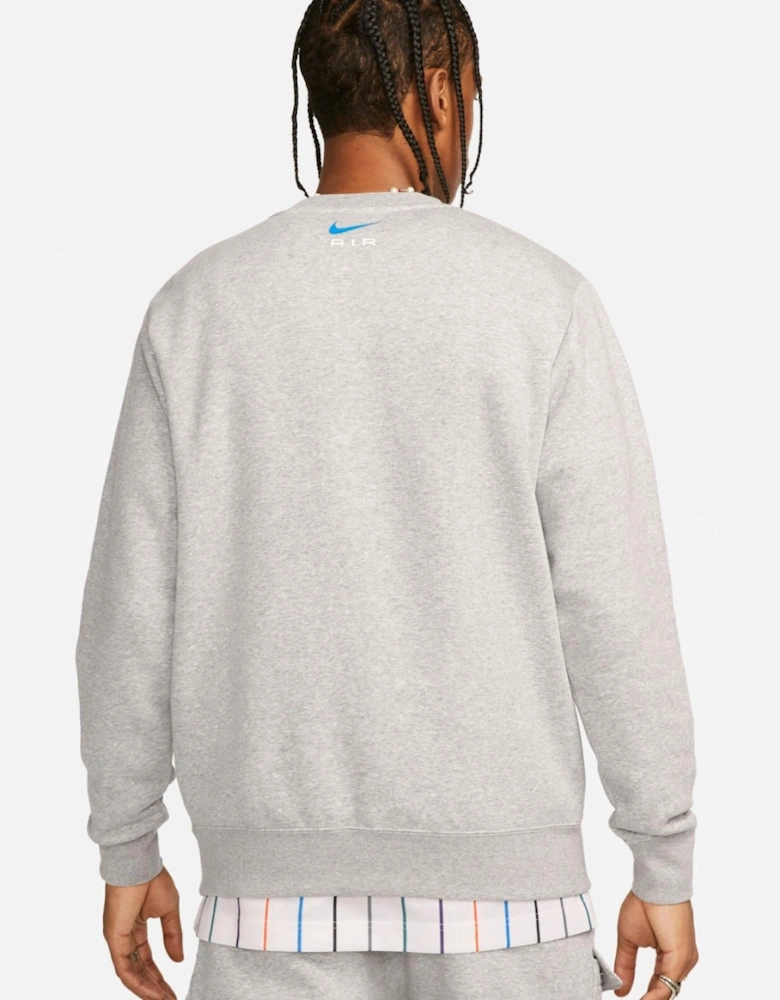 Nike Mens Sportswear Air Fleece BB Crewneck Full Tracksuit Set in Grey