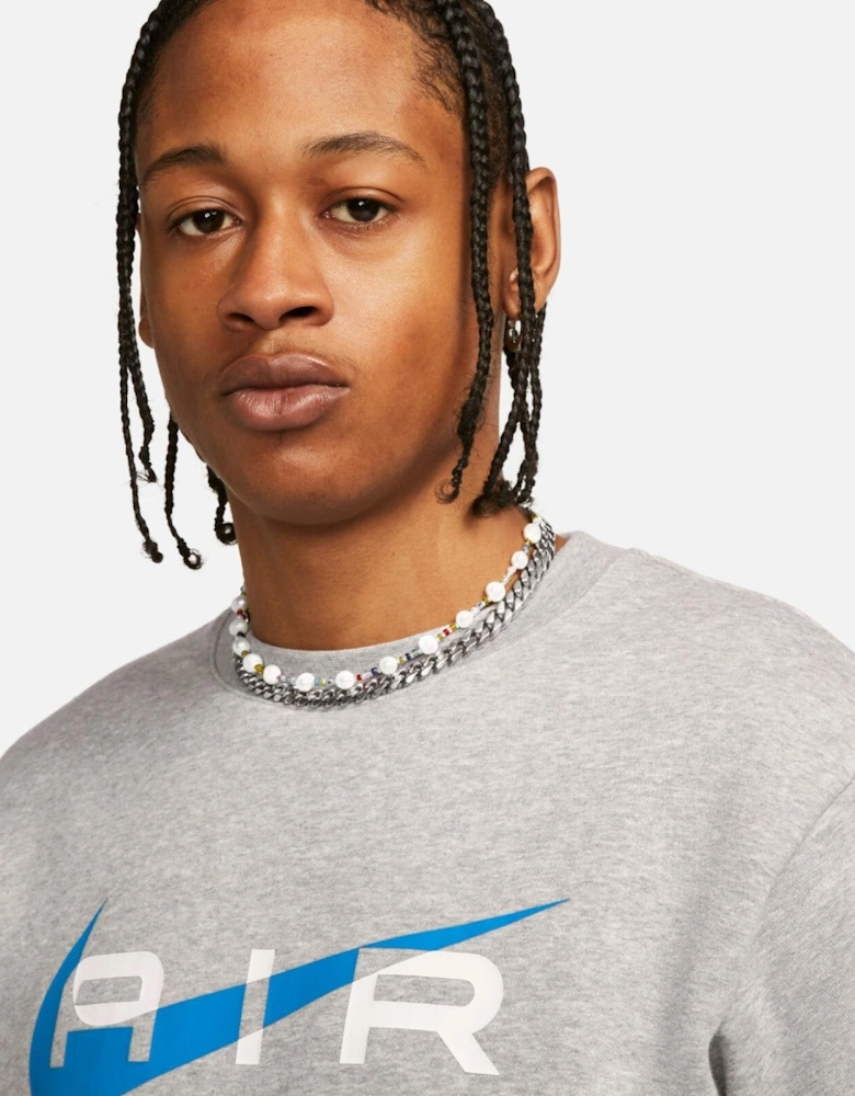 Nike Mens Sportswear Air Fleece BB Crewneck Full Tracksuit Set in Grey