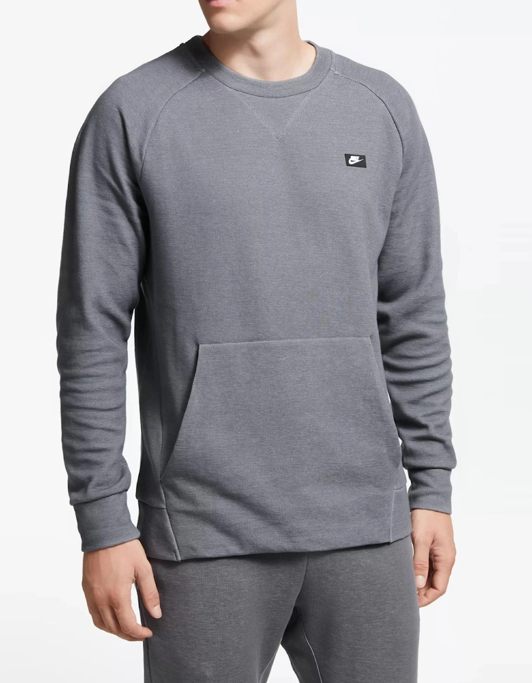 Nike Mens Sportswear Optic Fleece Crewneck Full Tracksuit Set in Grey