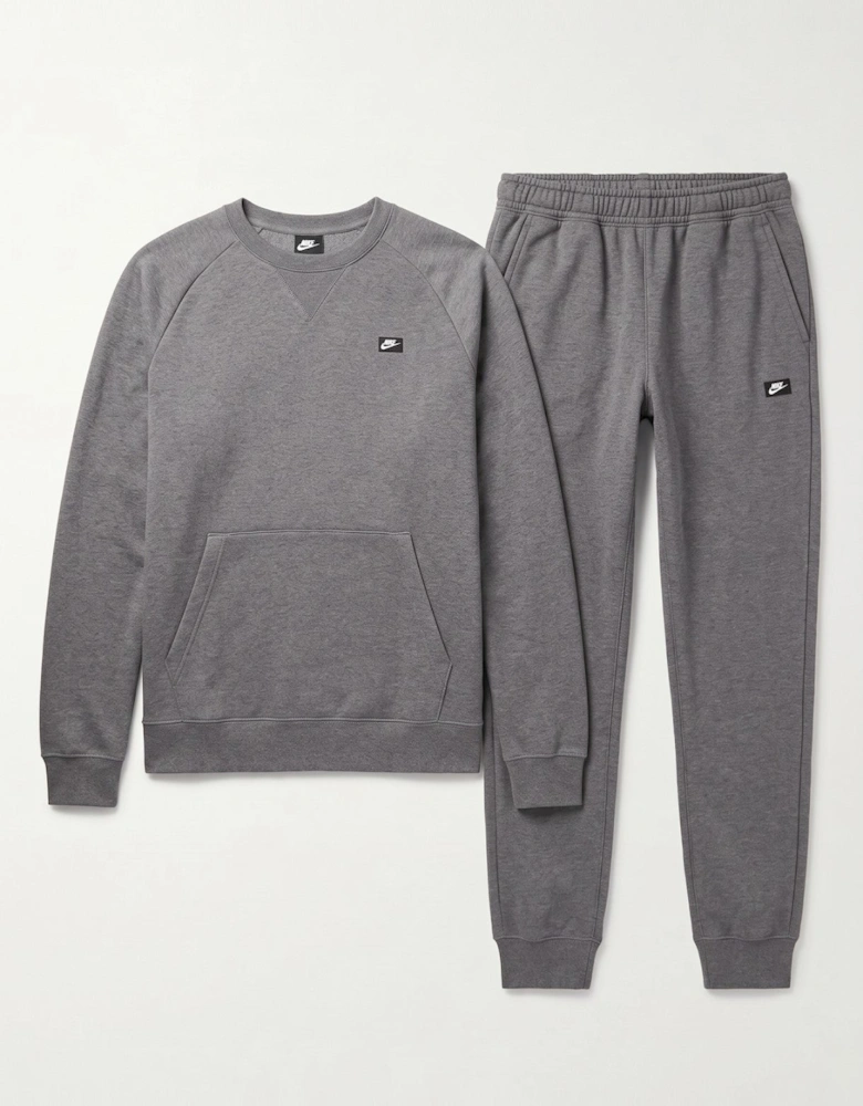 Nike Mens Sportswear Optic Fleece Crewneck Full Tracksuit Set in Grey