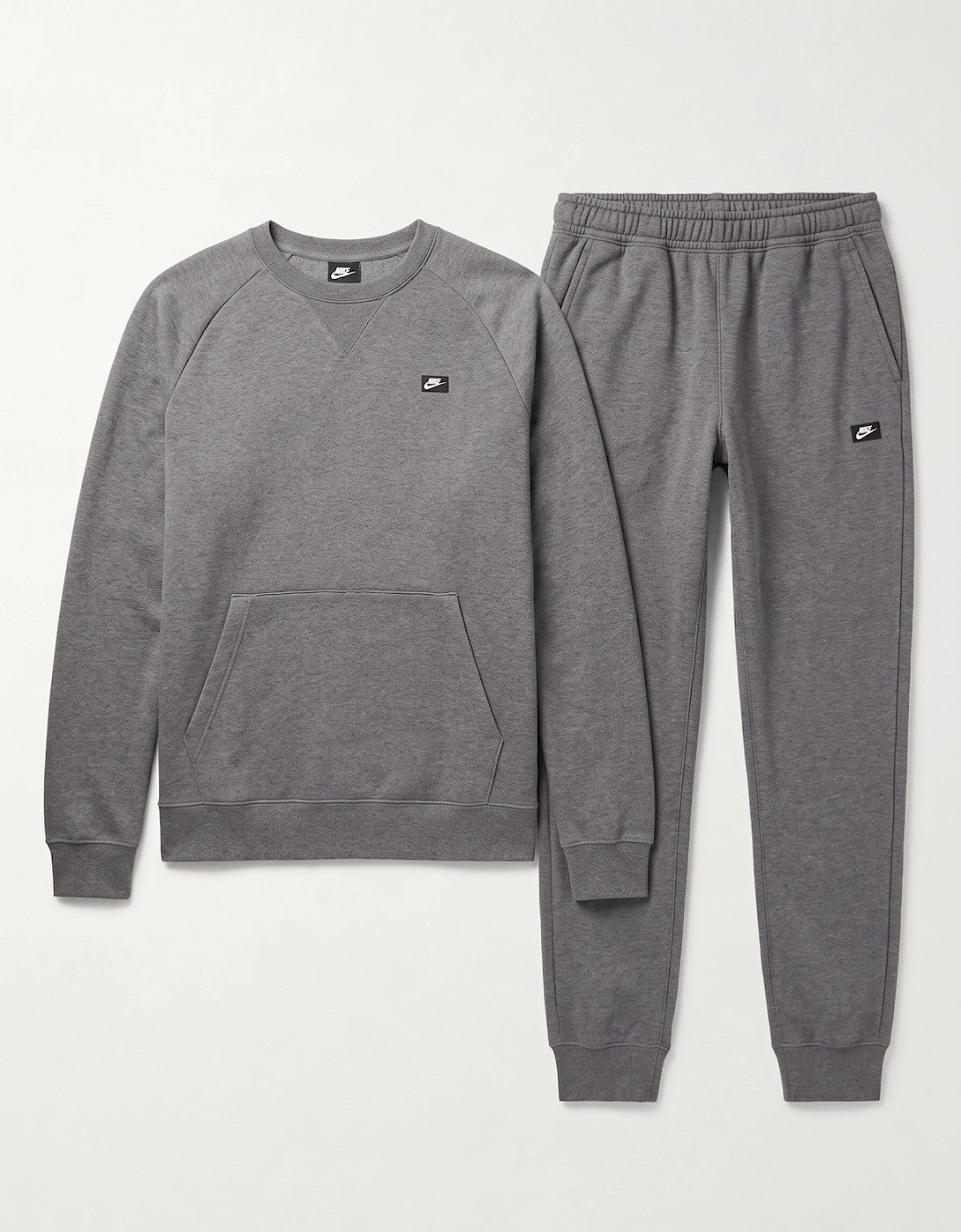 Nike Mens Sportswear Optic Fleece Crewneck Full Tracksuit Set in Grey