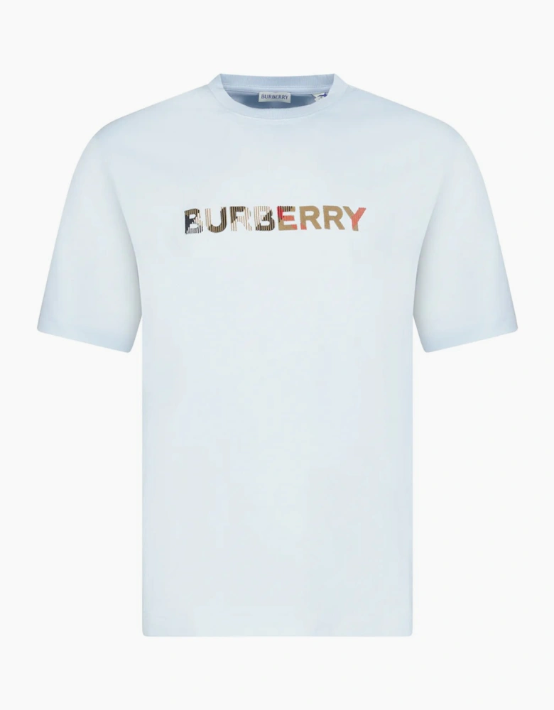 Burberry Check Logo Embroidered T-Shirt Light Blue