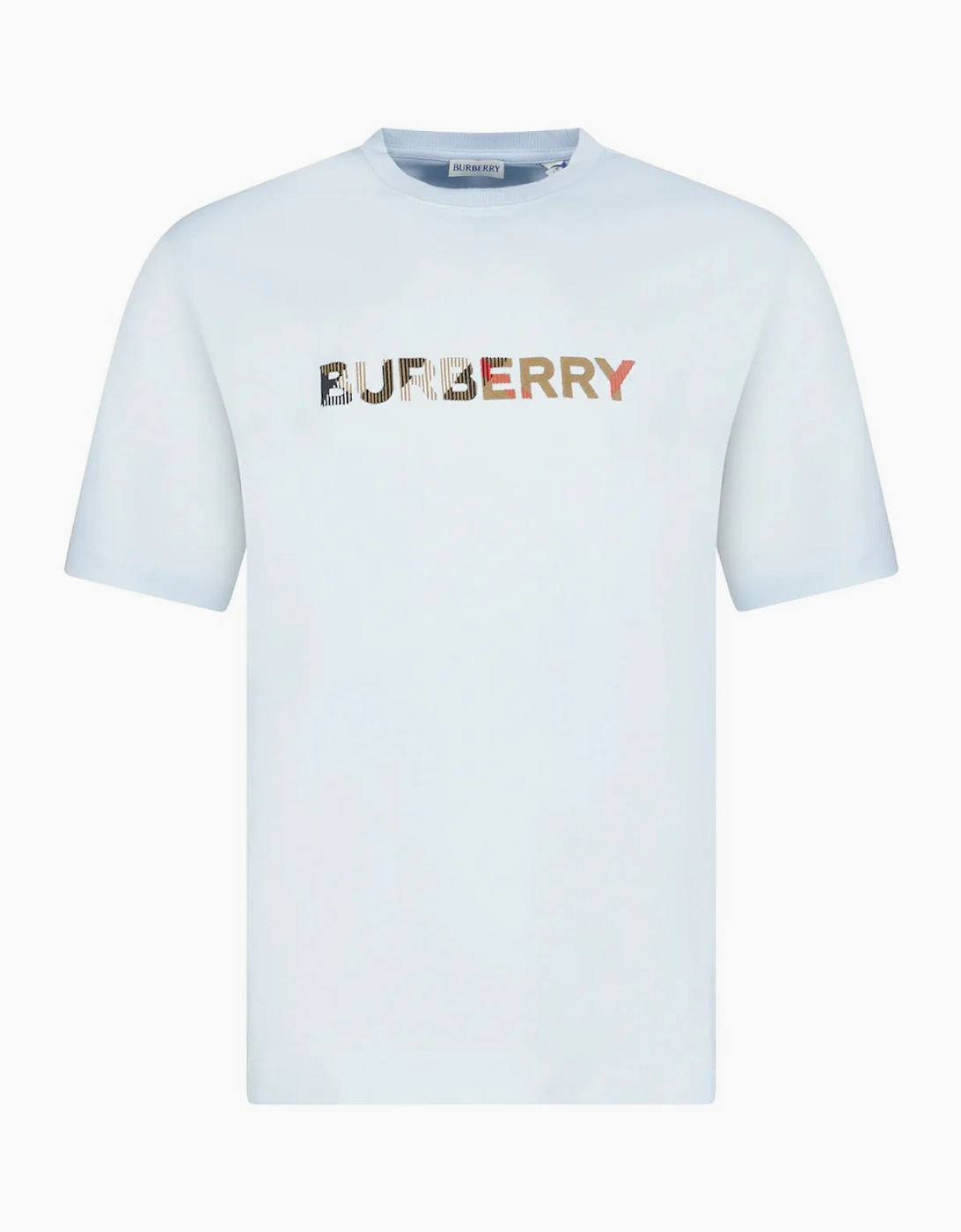 Burberry Check Logo Embroidered T-Shirt Light Blue
