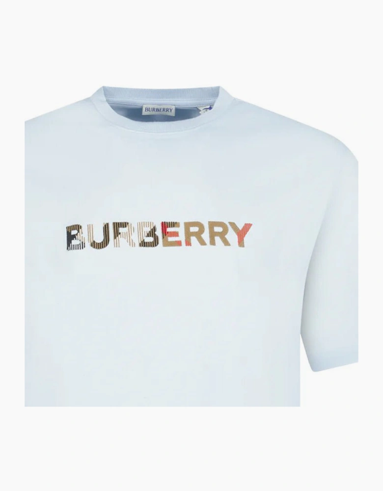 Burberry Check Logo Embroidered T-Shirt Light Blue