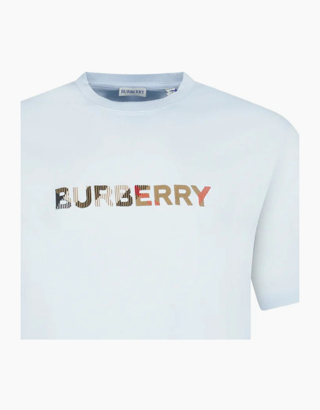 Burberry Check Logo Embroidered T-Shirt Light Blue