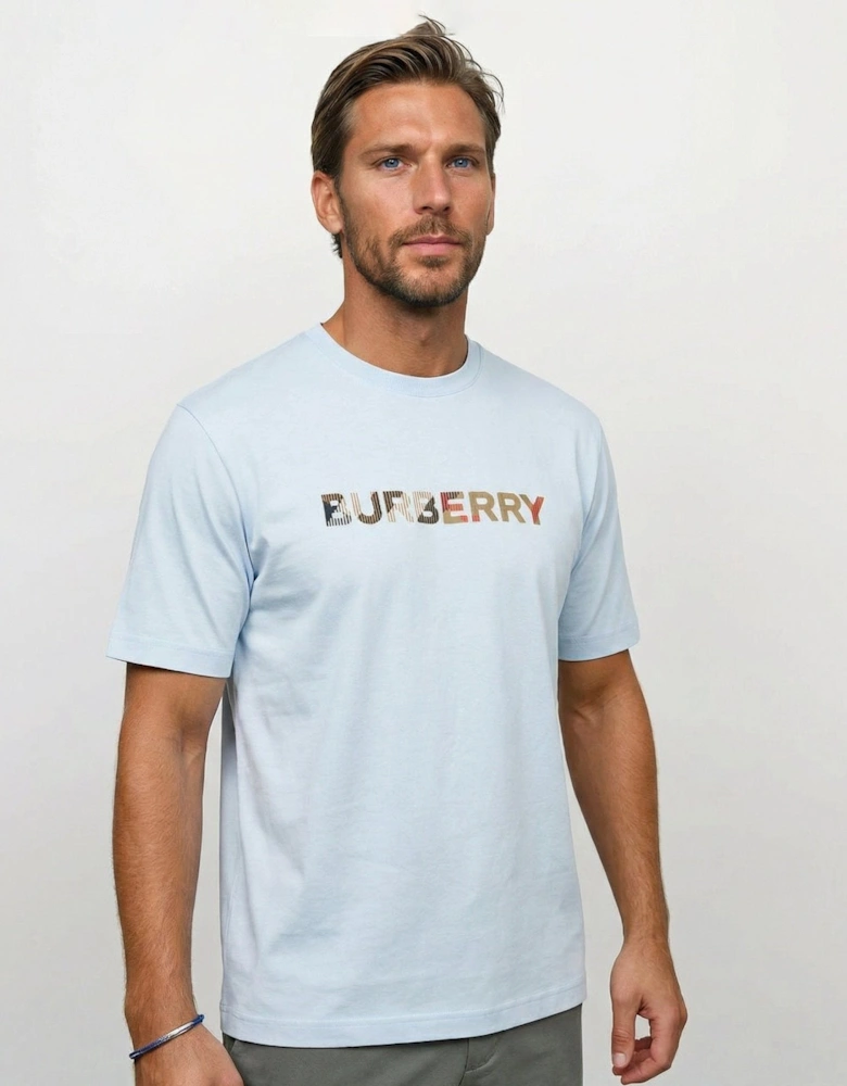 Burberry Check Logo Embroidered T-Shirt Light Blue