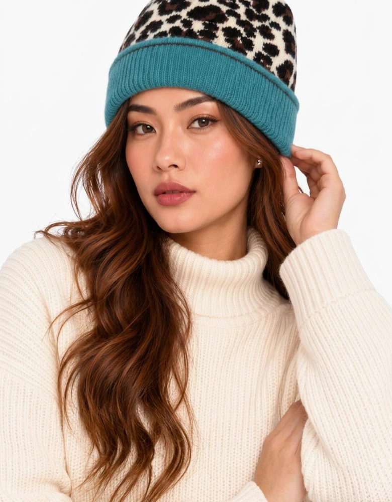 Multi Ladies Animal Beanie Contrast Cuff Hat