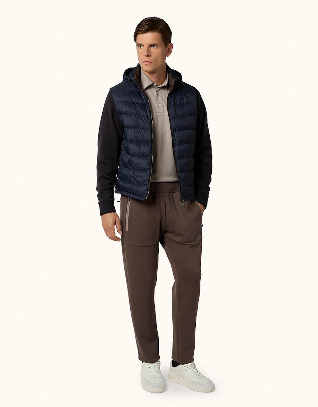 Men's Paul & Shark Ultralight Down Jacket with Removable Wool Sleeves - Navy - Size: 44/Regular