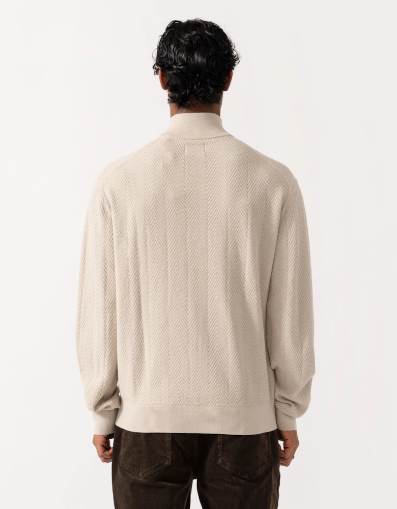 GANT Mens Herringbone Texture Half Zip Sweater - 215 Clay Beige