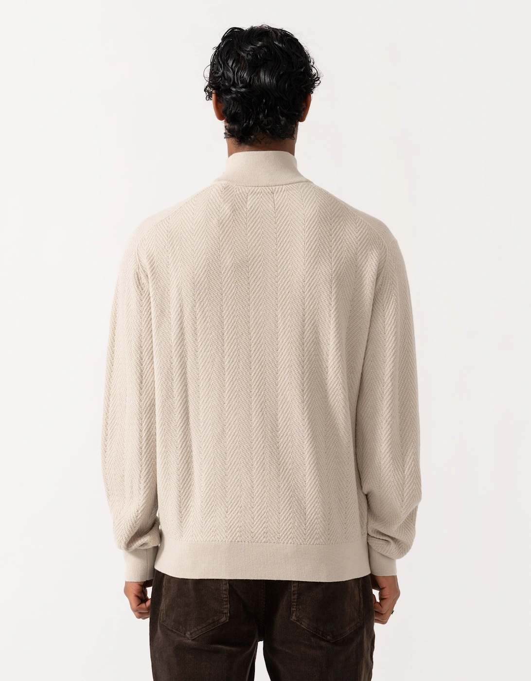 GANT Mens Herringbone Texture Half Zip Sweater - 215 Clay Beige