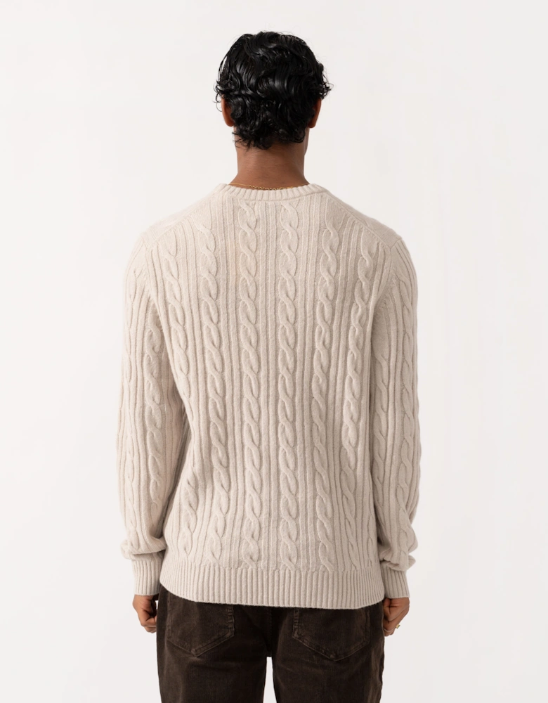 GANT Mens Lambswool Cable Crew Neck Sweater - 215 Clay Beige