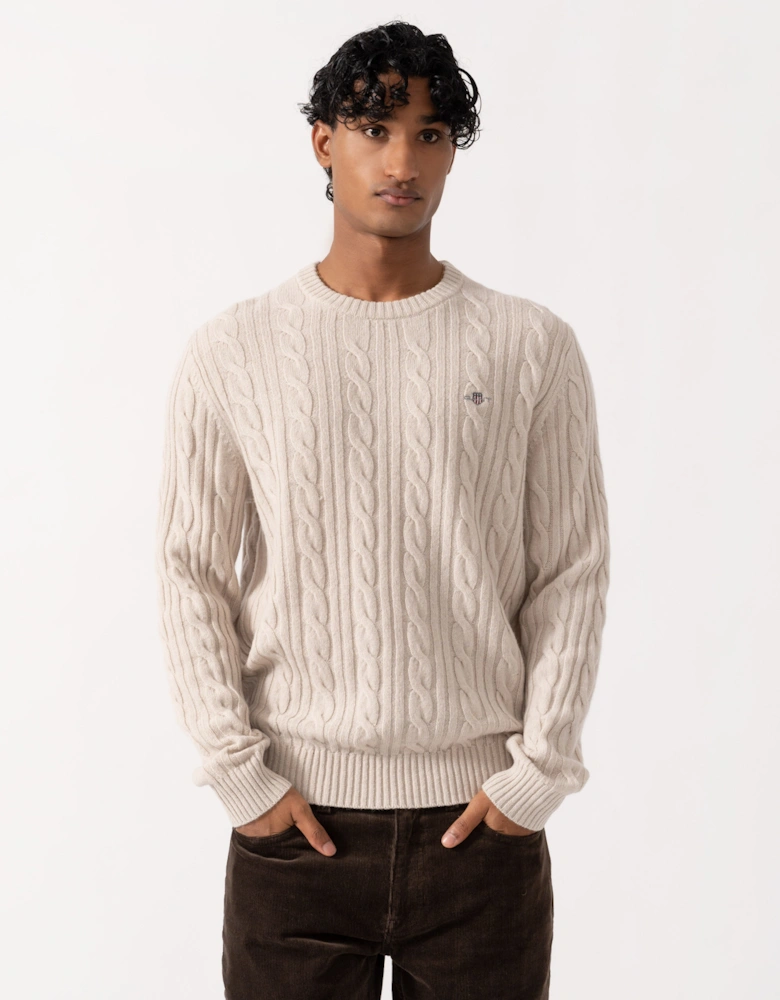 GANT Mens Lambswool Cable Crew Neck Sweater - 215 Clay Beige