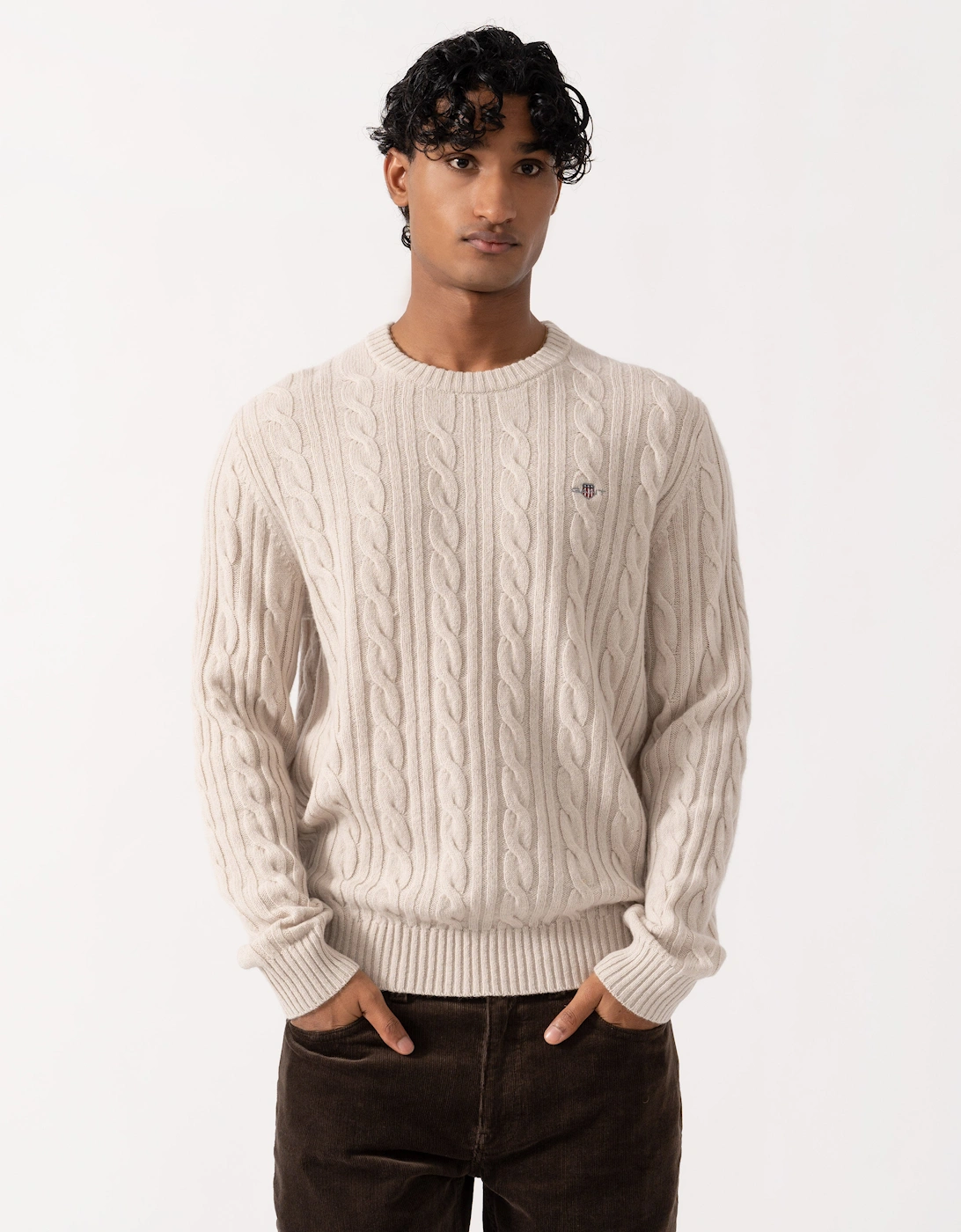 Gant Men's Beige Round Neck Wool Jumper - Image 3