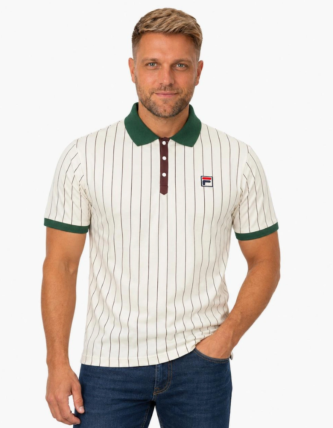 Fila BB1 Classic Striped Polo Shirt Gardenia/Pine Needle/Fudge