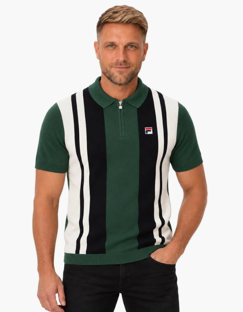 Fila Lazar Knitted Colour Block Zip Polo Shirt Pine Needle/Black/Gardenia