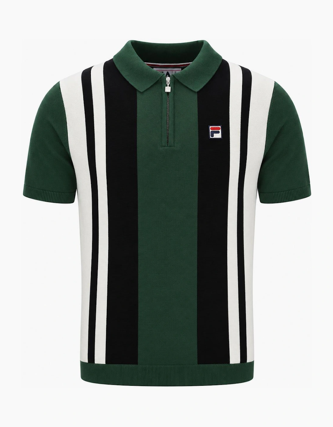 Fila Lazar Knitted Colour Block Zip Polo Shirt Pine Needle/Black/Gardenia