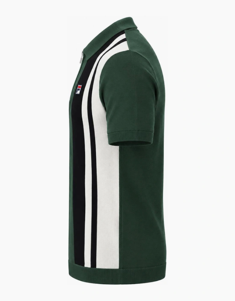Fila Lazar Knitted Colour Block Zip Polo Shirt Pine Needle/Black/Gardenia