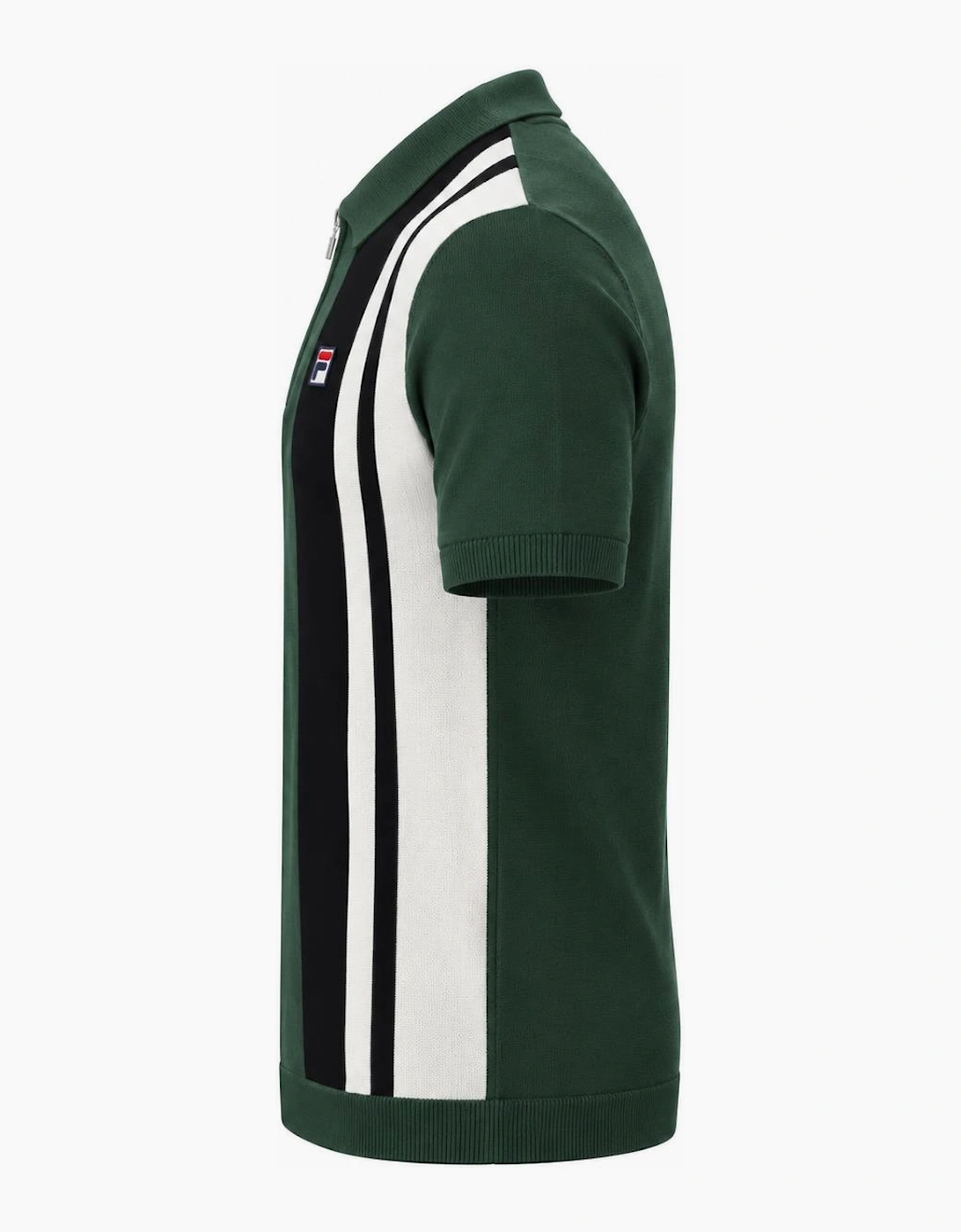 Fila Lazar Knitted Colour Block Zip Polo Shirt Pine Needle/Black/Gardenia
