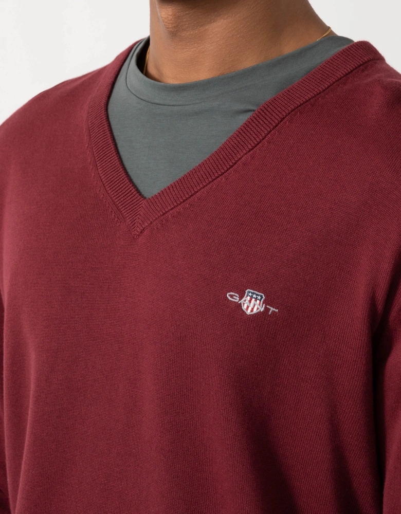 GANT Mens Classic Cotton Shield Logo V-Neck Jumper - 676 Deep Grape Wine