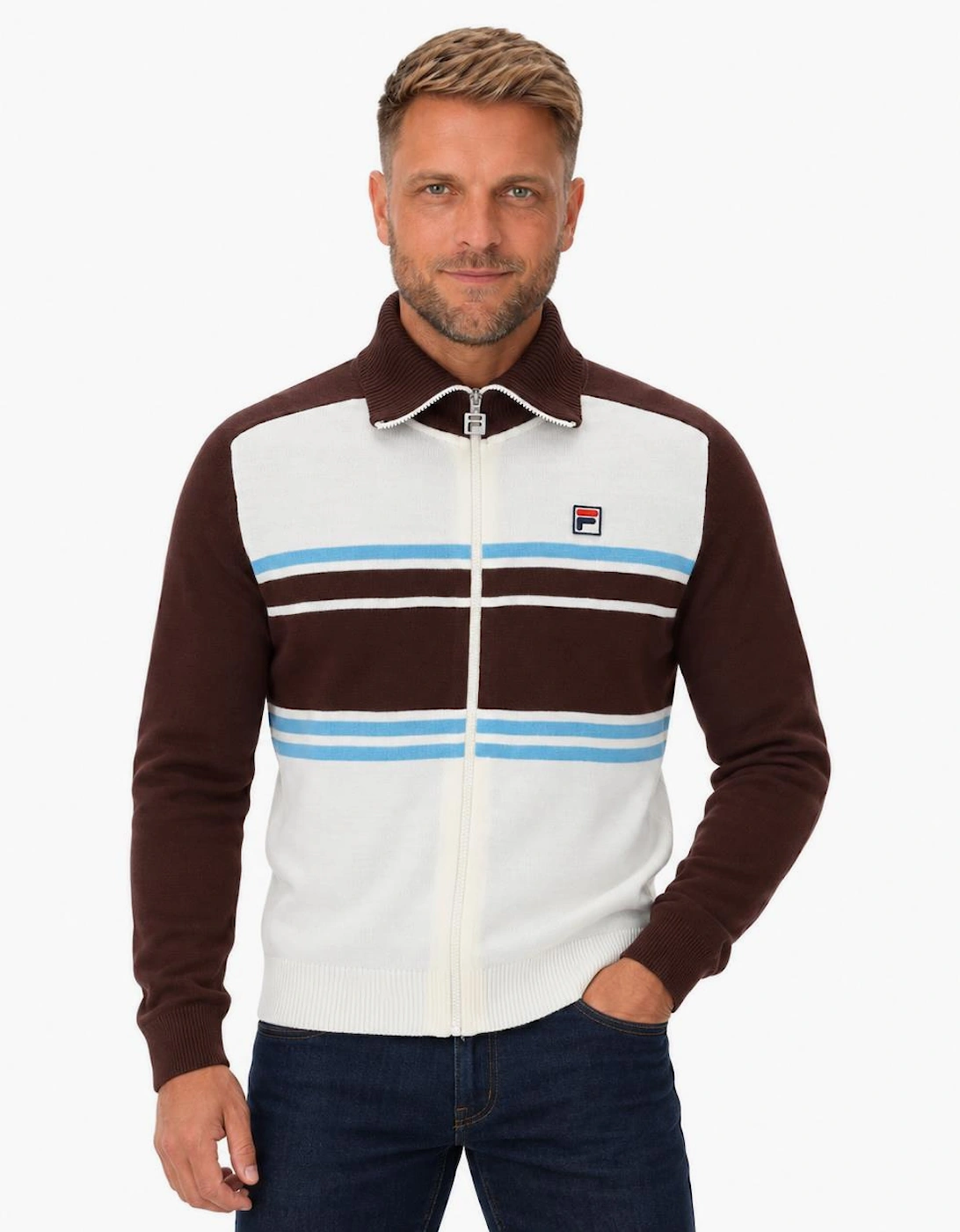 Fila Lena Full Zip Knit Jumper Gardenia/Fudge/Azure Blue