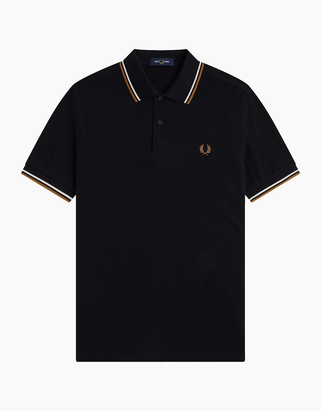 Men's Fred Perry Twin Tipped Polo Shirt Black/Ecru/Dark Caramel - Size: 44