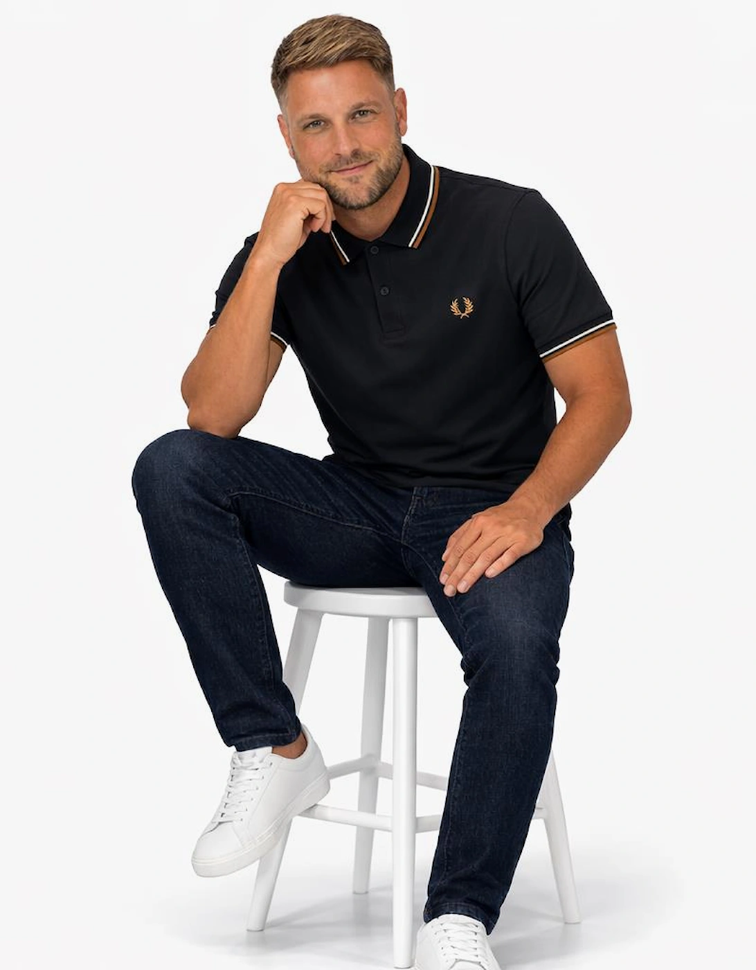 Fred Perry Twin Tipped Polo Shirt Black/Ecru/Dark Caramel