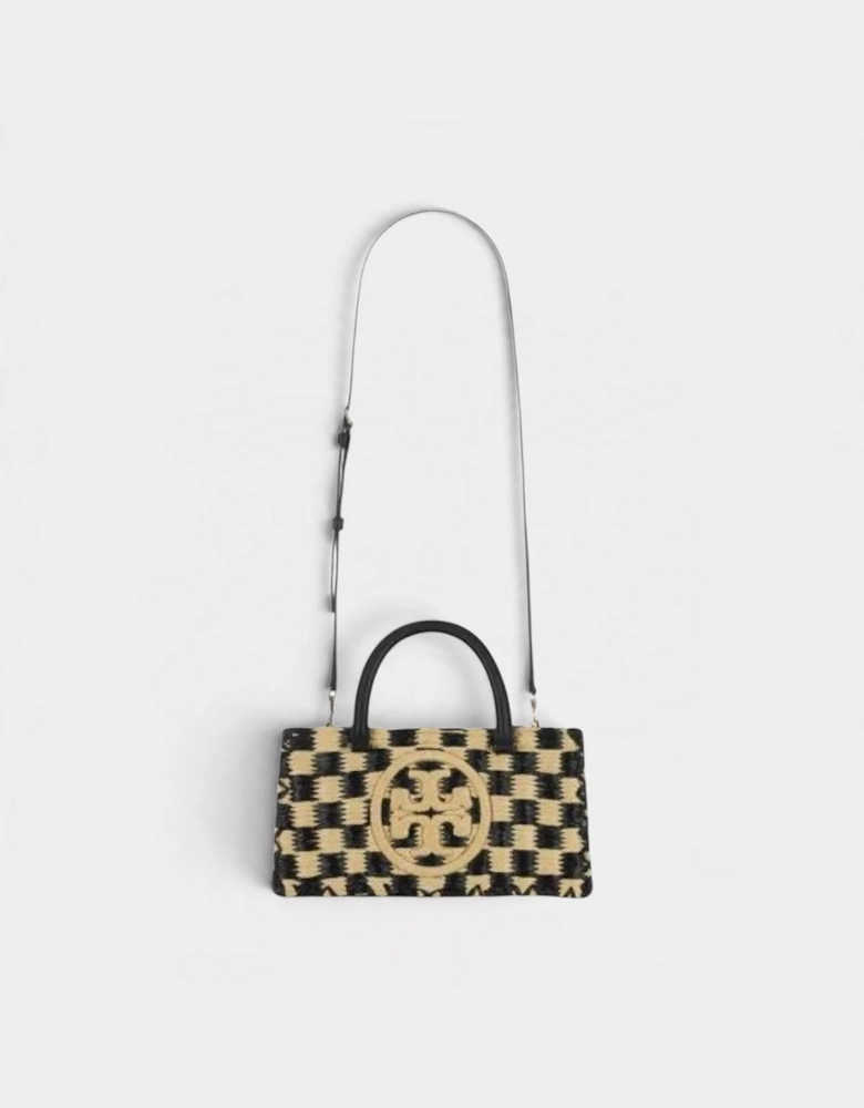 Ella Hand-Crotcheted Checkered Top Hand Bag Black Natural