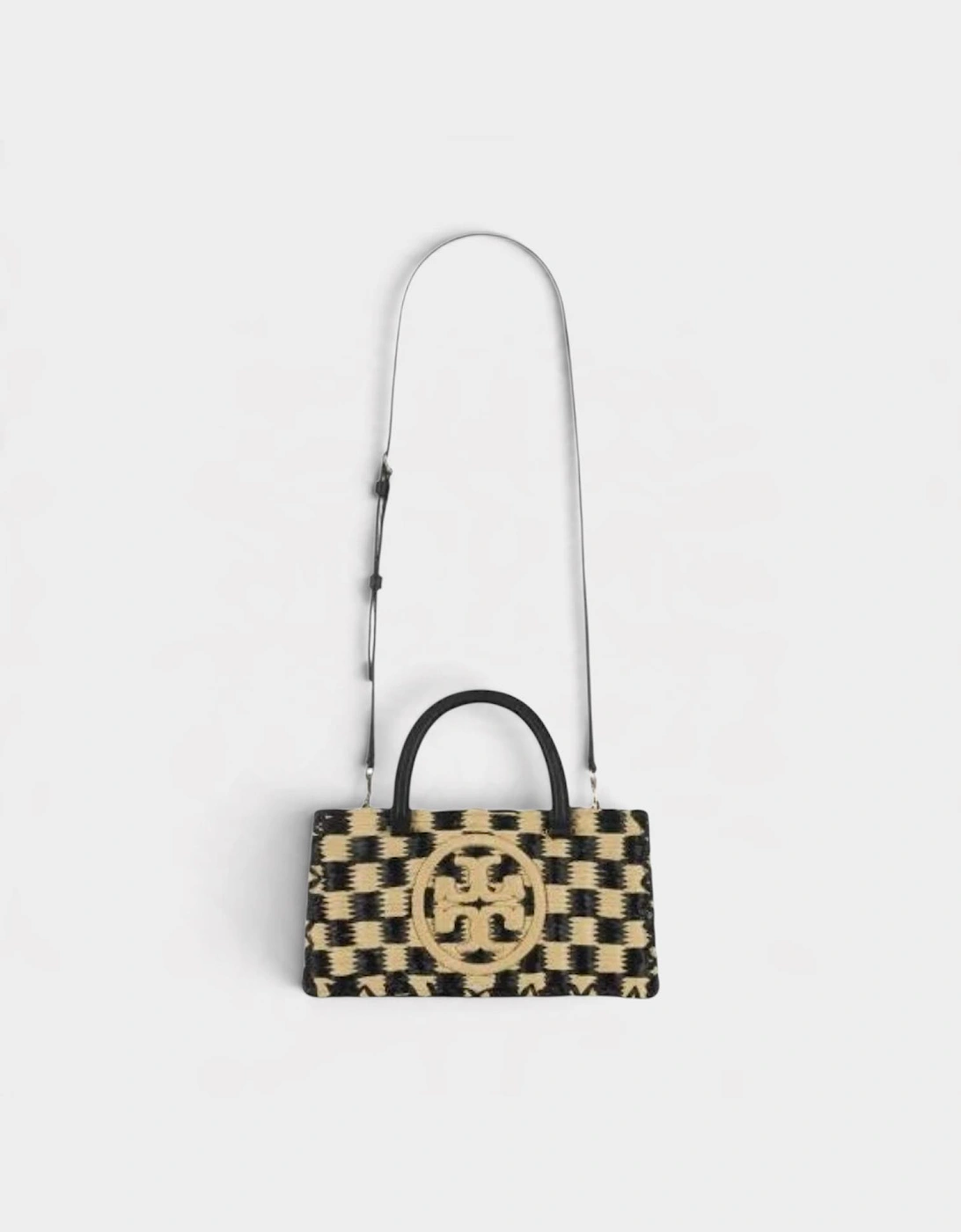 Ella Hand-Crotcheted Checkered Top Hand Bag Black Natural
