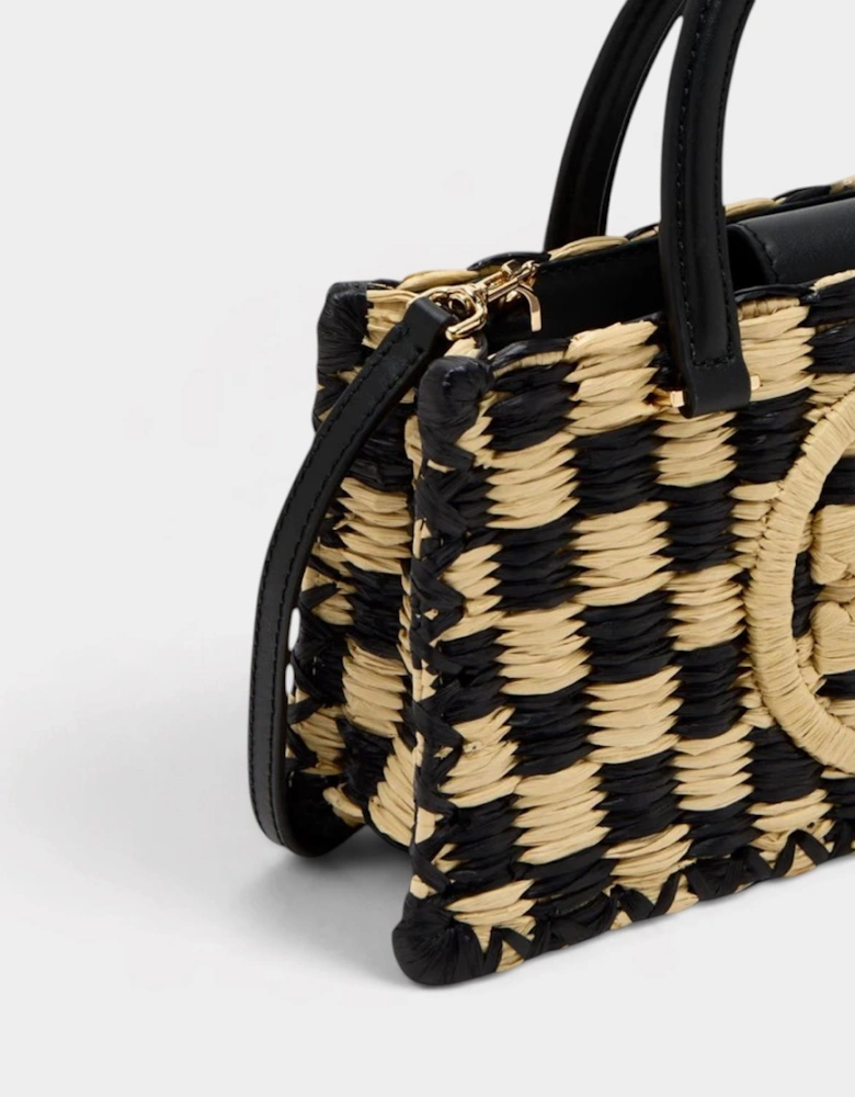 Ella Hand-Crotcheted Checkered Top Hand Bag Black Natural