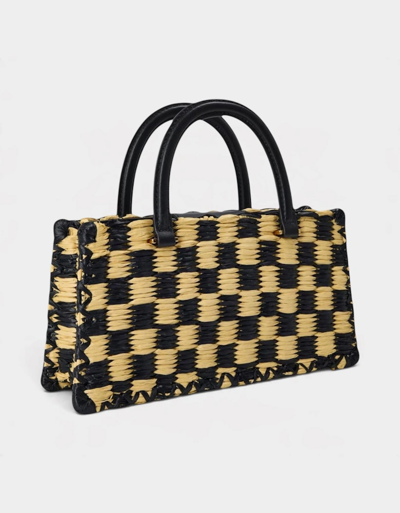 Ella Hand-Crotcheted Checkered Top Hand Bag Black Natural