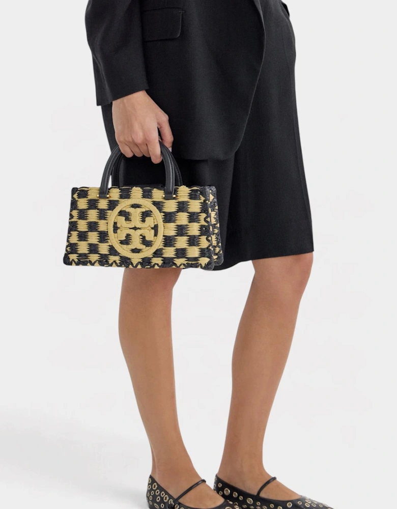 Ella Hand-Crotcheted Checkered Top Hand Bag Black Natural