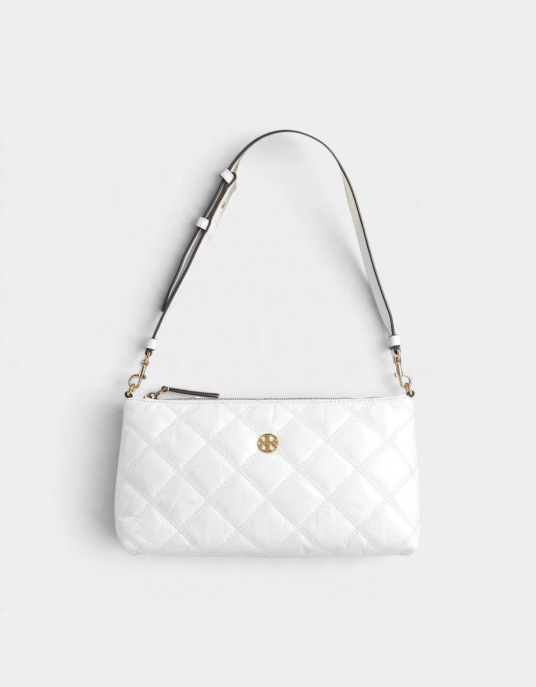Willa Glazed Zip Leather Shoulder Bag White