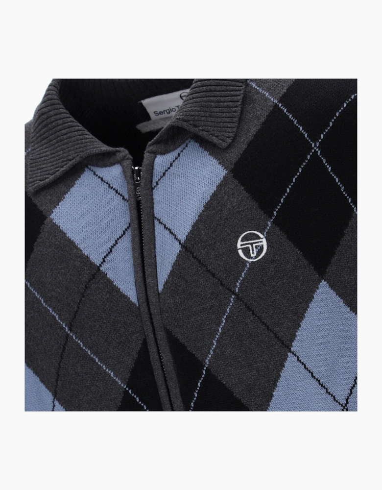 Sergio Tacchini Marco Argyle Knitted Zip Cardigan - Charcoal Marl County Blue
