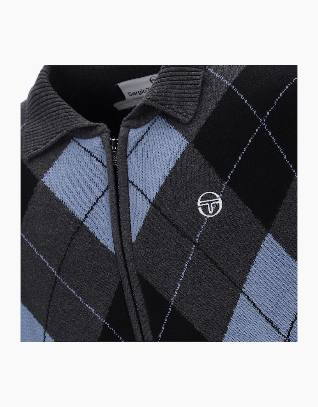 Sergio Tacchini Marco Argyle Knitted Zip Cardigan - Charcoal Marl County Blue