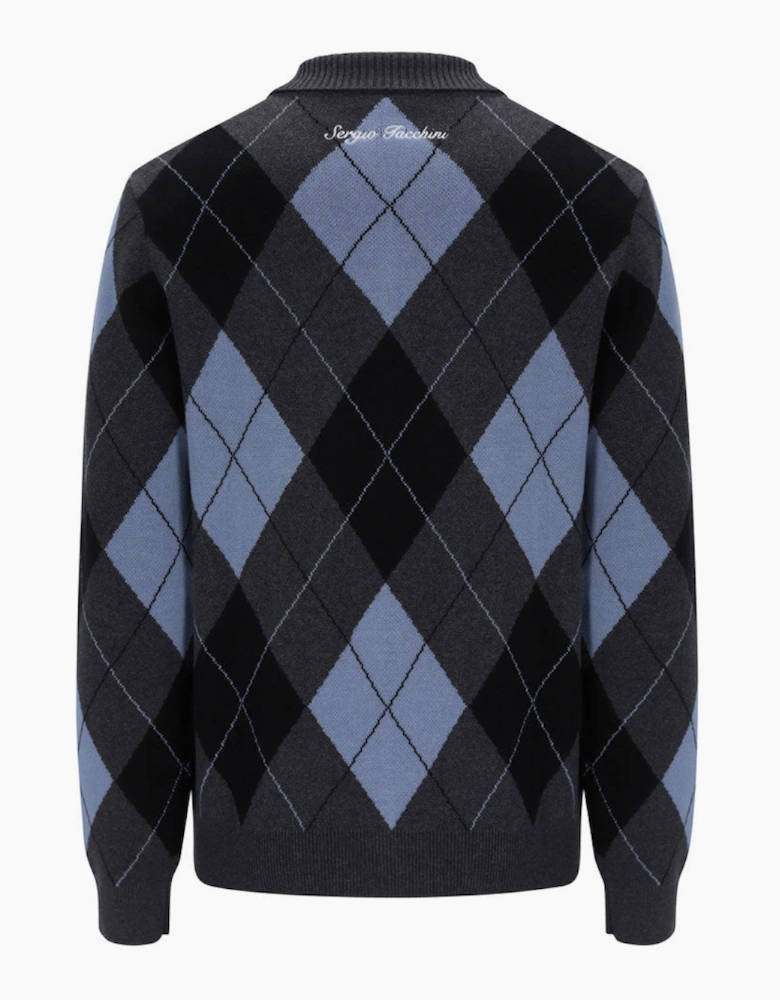 Sergio Tacchini Marco Argyle Knitted Zip Cardigan - Charcoal Marl County Blue