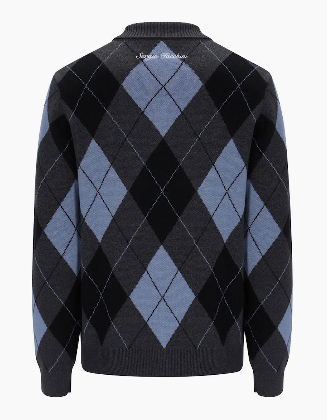 Sergio Tacchini Marco Argyle Knitted Zip Cardigan - Charcoal Marl County Blue