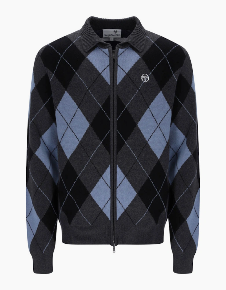 Sergio Tacchini Marco Argyle Knitted Zip Cardigan - Charcoal Marl County Blue