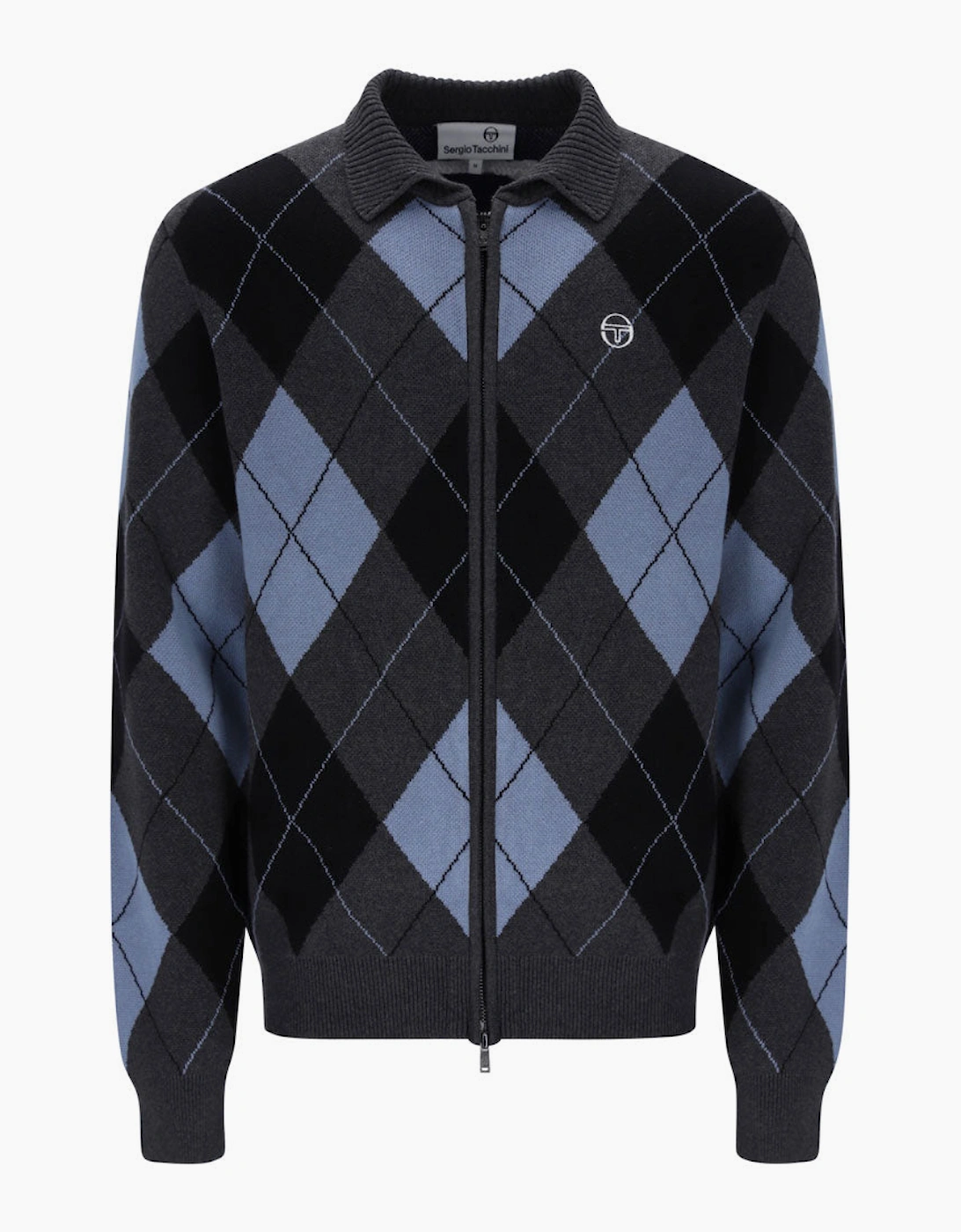 Sergio Tacchini Marco Argyle Knitted Zip Cardigan - Charcoal Marl County Blue