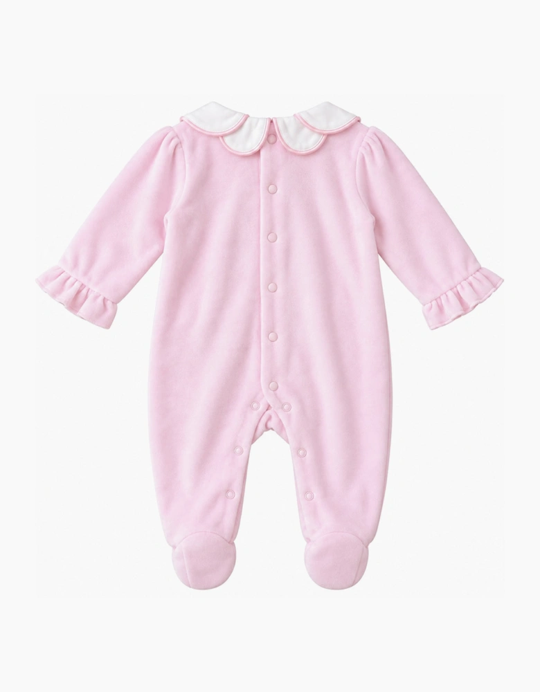 Girls Pale Pink Velour Smock Babygrow