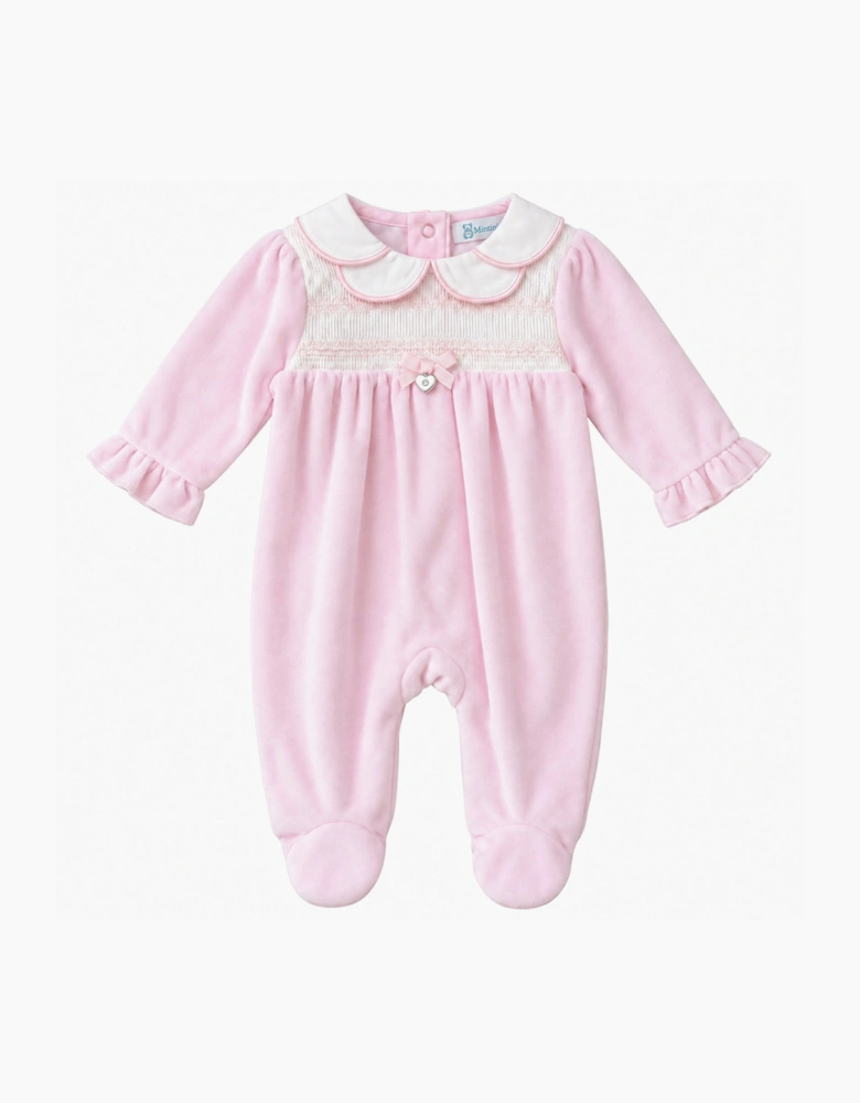 Girls Pale Pink Velour Smock Babygrow
