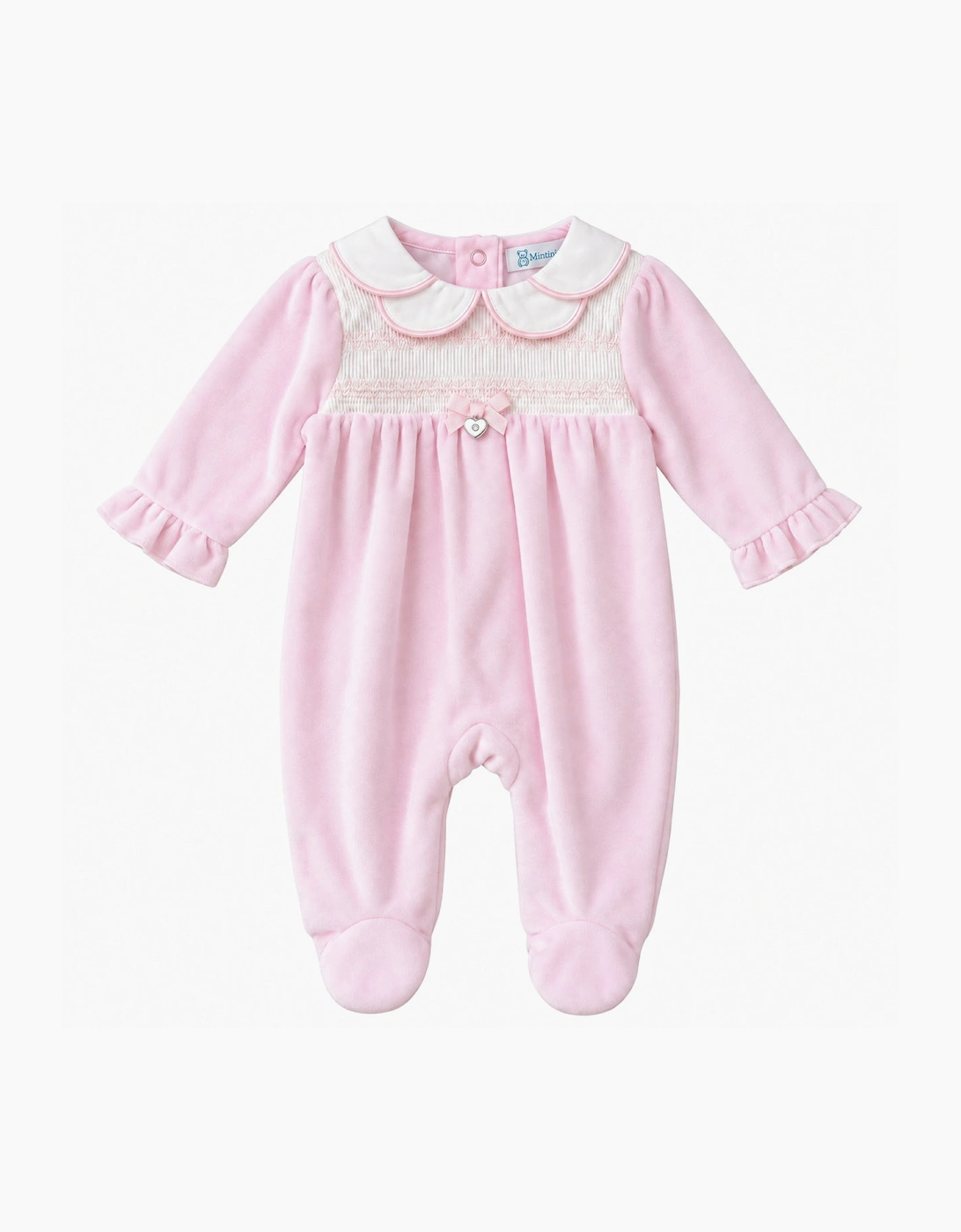 Girls Pale Pink Velour Smock Babygrow