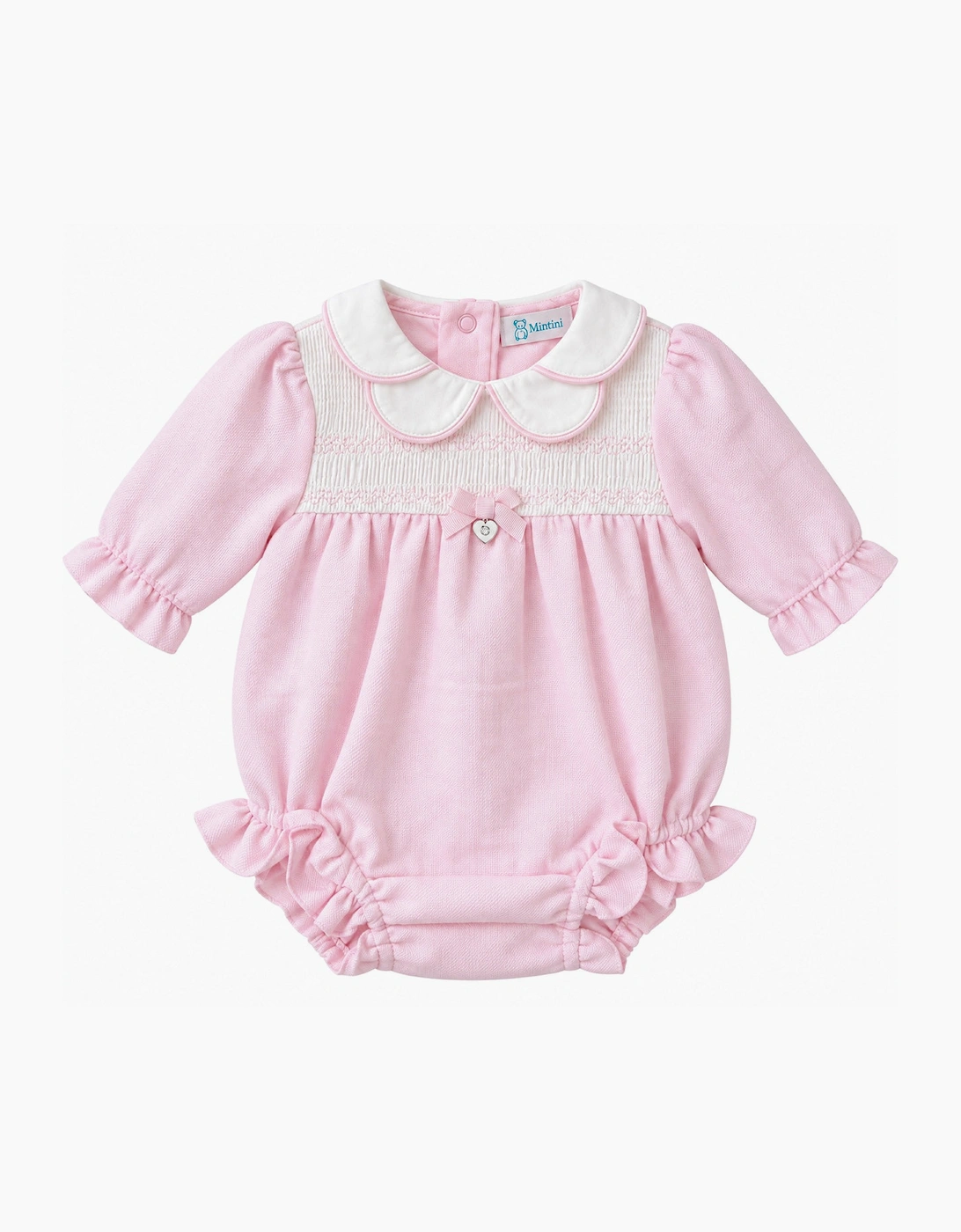 Girls Pale Pink Woven Smock Romper