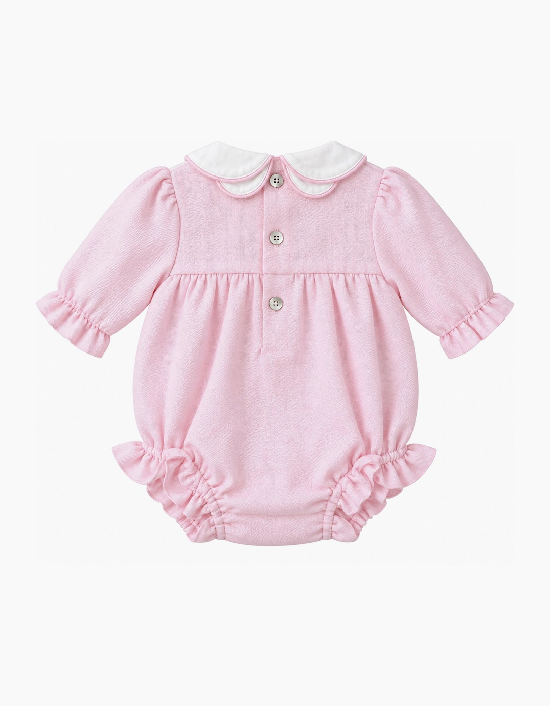 Girls Pale Pink Woven Smock Romper