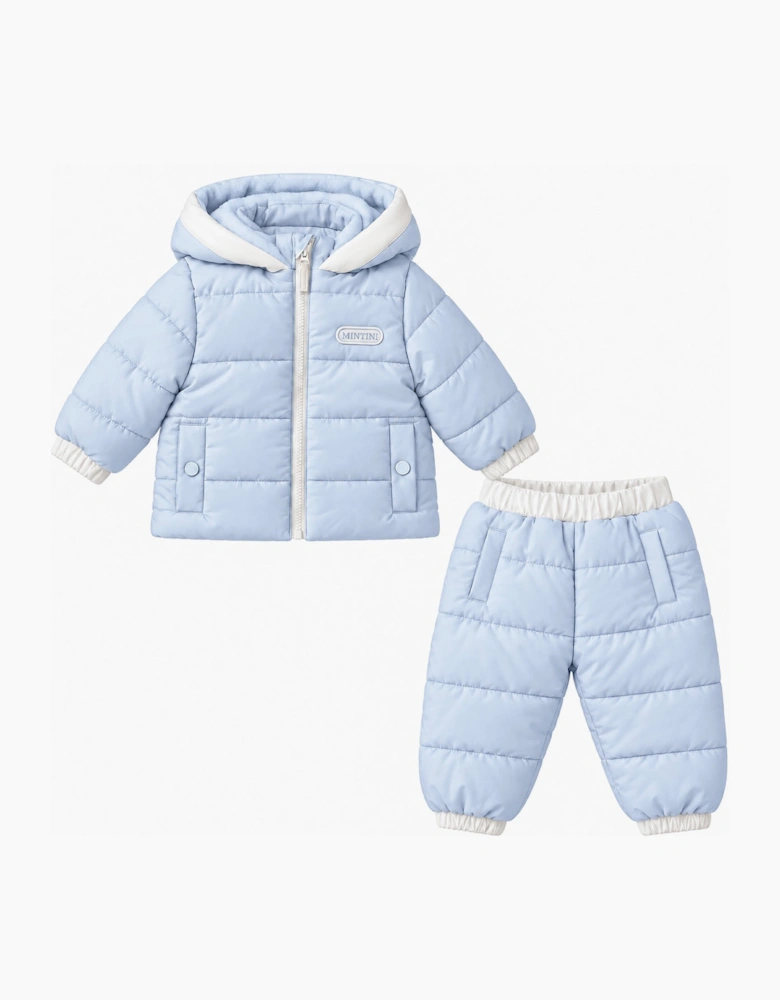 Boys Pale Blue Puffer Coat and Trouser Set